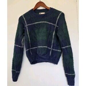 So Sweater Womens XS Green Blue Eyelash Patchwork Colorblock Cozy Warm Winter